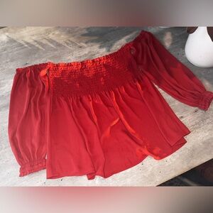 Express Women Off Shoulder Long Sleeve shirt/Blouse Elastic Burnt Orange Size L